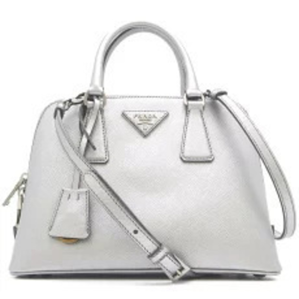 Prada bag Handbag shoulder Saffiano leather Luxe Chromo silver tone